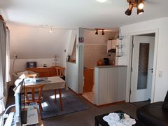 Wohnzimmer mit integrierter Kochecke und Essplatz
